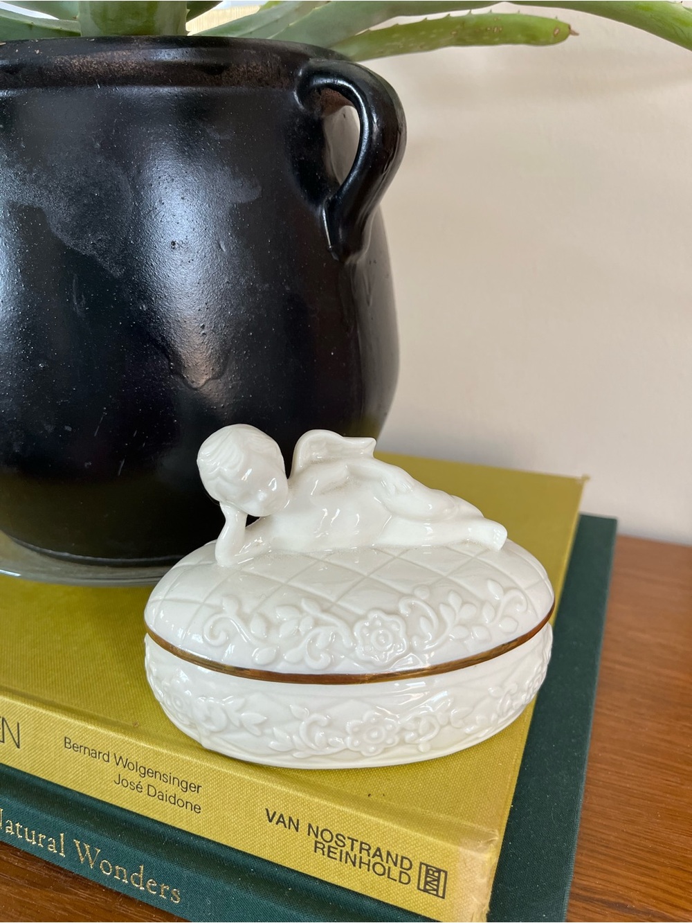 Ceramic Cherub Angel Trinket Dish with Lid